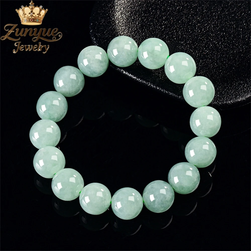 

Natural Burmese A-grade Jade Round Bead Ice-type Jade Couple Bracelet Simple High-end Charms Luxury Fine Jewelry Handicraft