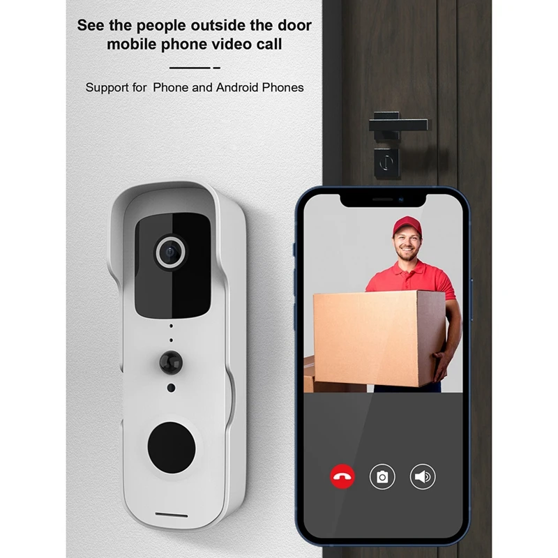 Rainproof Smart Wifi Video Doorbell Wireless 1080P Remote Home Monitoring With Intercom Doorbell(White)