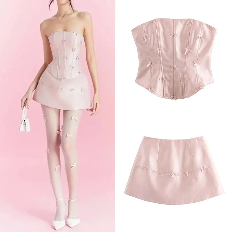 Fashionable Fishbone  Knot Set Elegant Sexy Design Women's Spring 2025 Two-Piece Suit ZADATA Brand Adult Wear