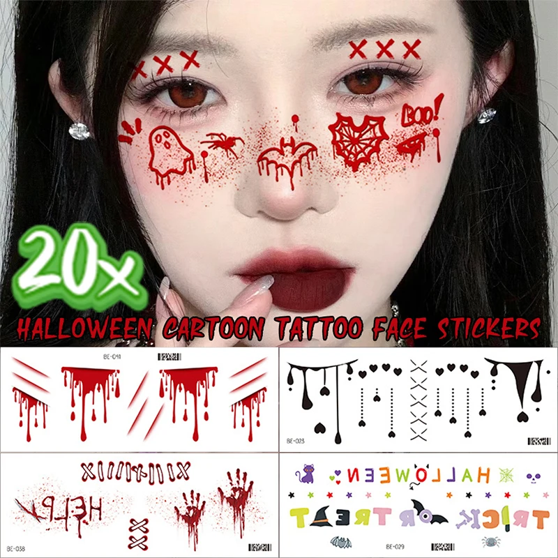 Halloween Cartoon Cute Facial Tattoo Sticker Waterproof Lasting Temporary Tattoo Stickers Leg Hands Body Art Tattooes Decoration