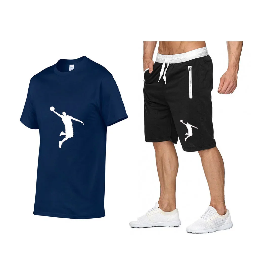 Summer Men\'s Sportswear Sets, Breathable Short Sleeve T-Shirts and Shorts, Casual Wear, Basketball Training Wear