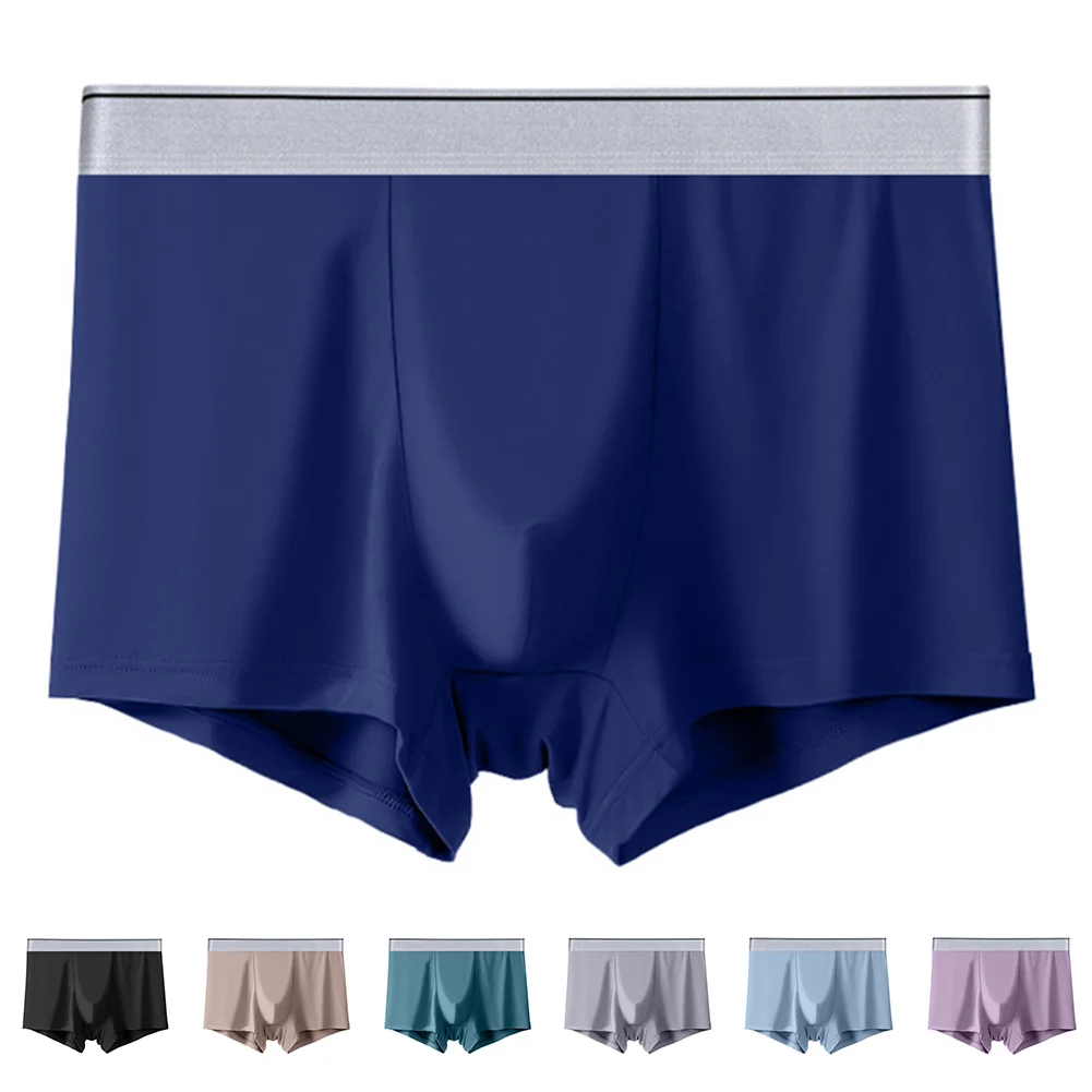 Boxer de roupa interior sem costura masculino, shorts de cintura média, cuecas com bolsa bulge, calcinha seda gelo, lingerie ultra fina, cuecas