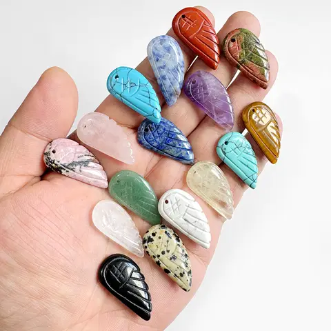 1 Pc 15x30mm 천연 석재 날개 펜던트 쥬얼리 만들기 Diy 수제 목걸이 귀걸이 액세서리 선물