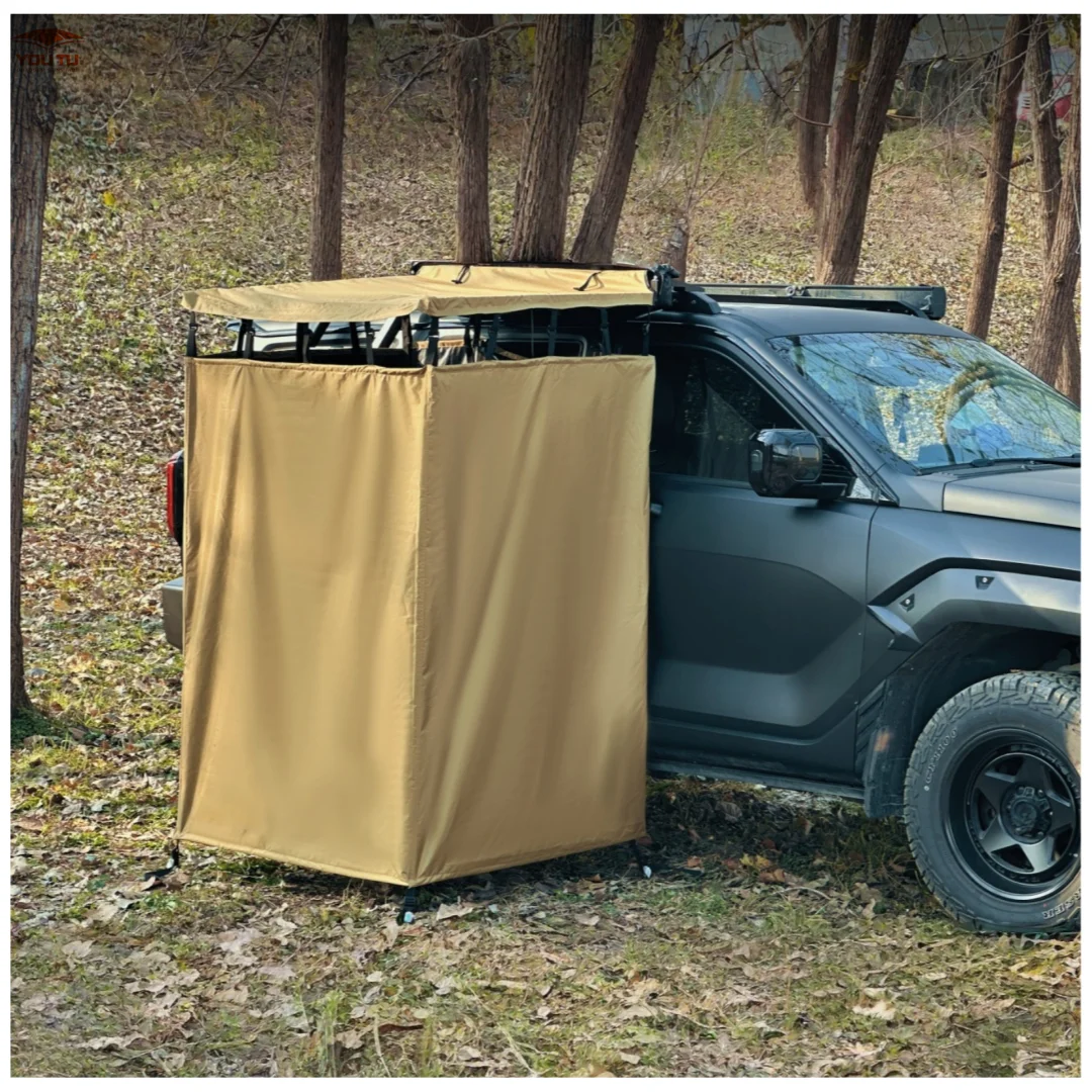 Built-in LED Strip Light Portable  Camping Shower Tent Awning Car Side Shower Tent Toilet Bathing Tent
