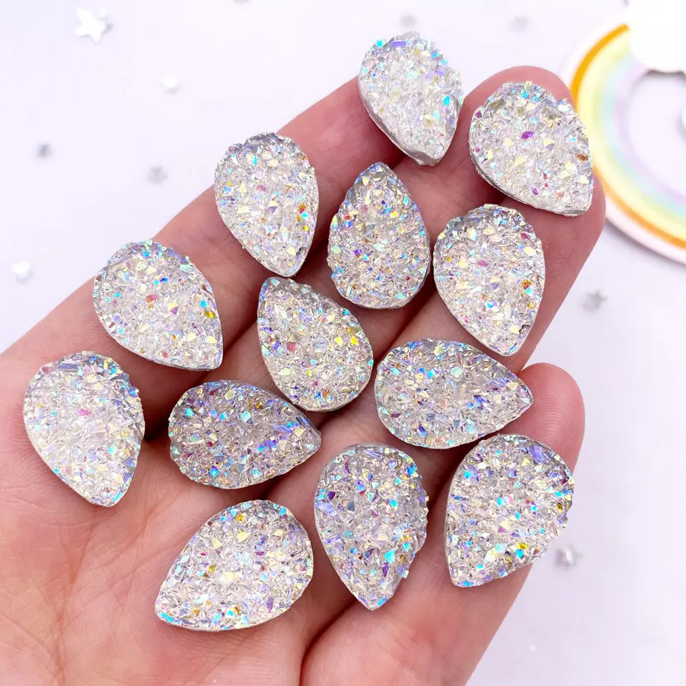 20pcs Shiny AB Resin 13*18mm Drop Irregular Surface Ore Crystal Gem Flatback Rhinestone Ornament DIY Wedding Applique Craft SW46