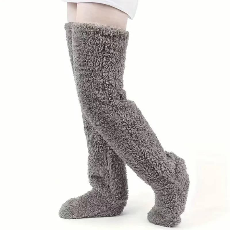 Goose Down Knee-High Slipper Socks - Teddy Bear Fleece Warmth Socks for Floor Protection