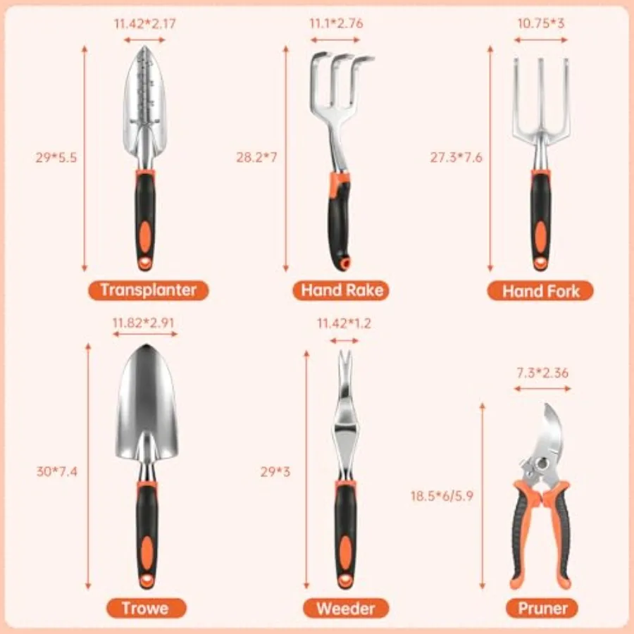 9-Piece Heavy Duty Gardening Tools Set Stainl Steel Rust-Resistant, Non-Slip Silicone Ergonomic Handles, Gifts for Mom Mothers