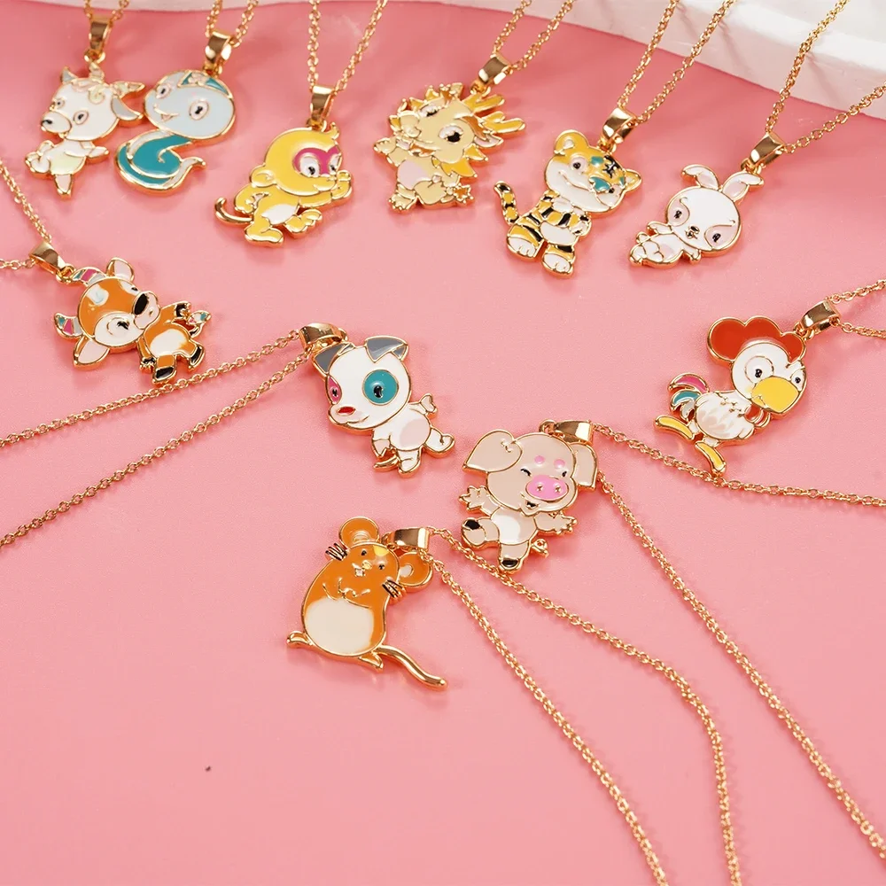 

Cute Animals Necklace The 12 Chinese Zodiacs Colorful Enamel Plated Real Gold With 18K 3D Design 2024 New Popular