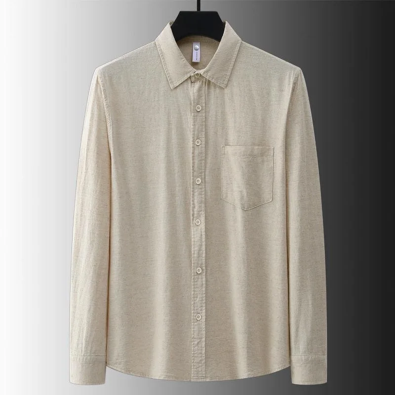 

Cotton Linen Long Sleeve Shirt Pocket Design Casual Style Collared Top for Men Spring Autumn Fashion Simple Match All round L...