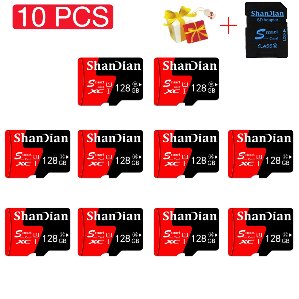 SHANDIAN 10PCS/ LOT Original Memory Card 128GB Mini SD Card 64GB Class 10 High Speed Micro TF Cards For Phone/PC Storage Devices