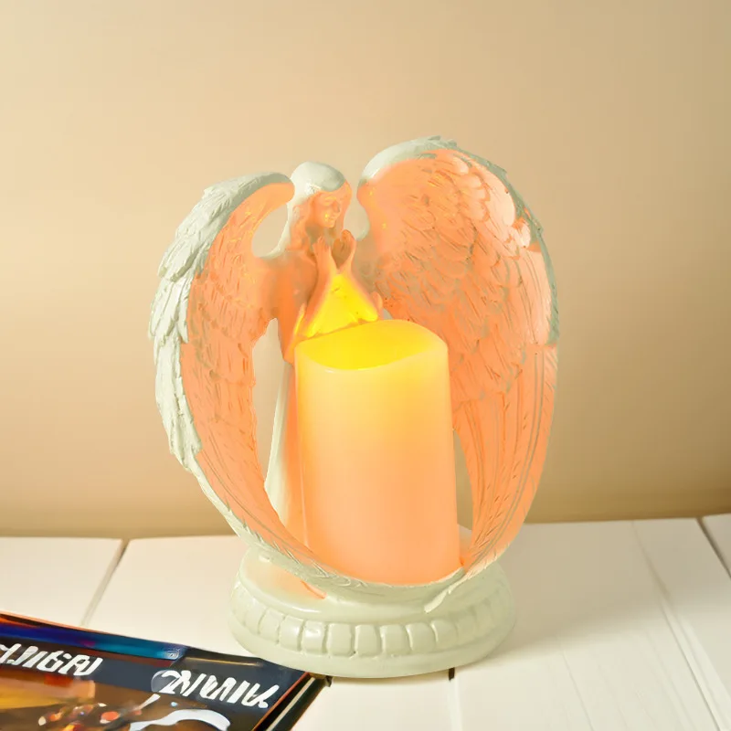 Retro Angel Candlestick Ornaments Resin Baby Prayer Angel Statue Candle Holder Crafts Ornaments Living Room Home Desktop Decor