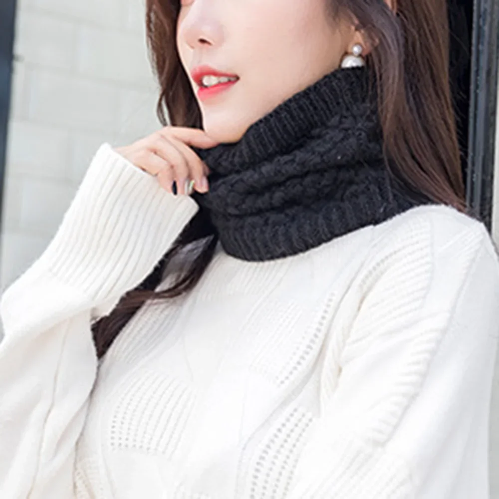 1Pc Winter Knitted Scarf Soft Thicken Warm Plush Neck Warmer For Men Women Collar Circle Scarf