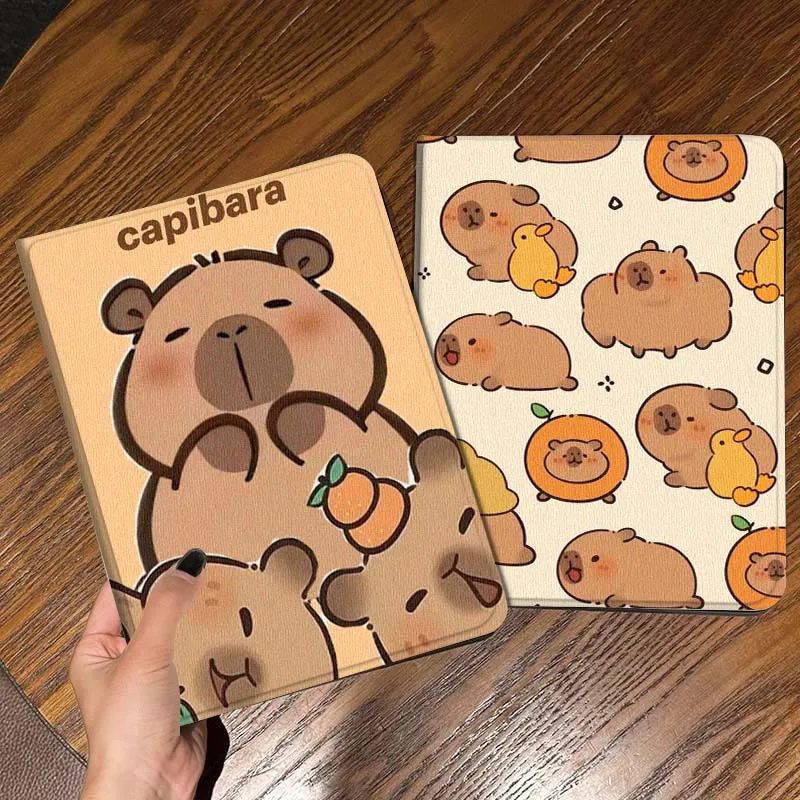 

Cartoon Cute Capybara For iPad Pro Air Mini 2 3 4 5 6 7 6th 7th 10th 11th 10.2 9.7 10.5 11 Foldable Tablet Case Gift