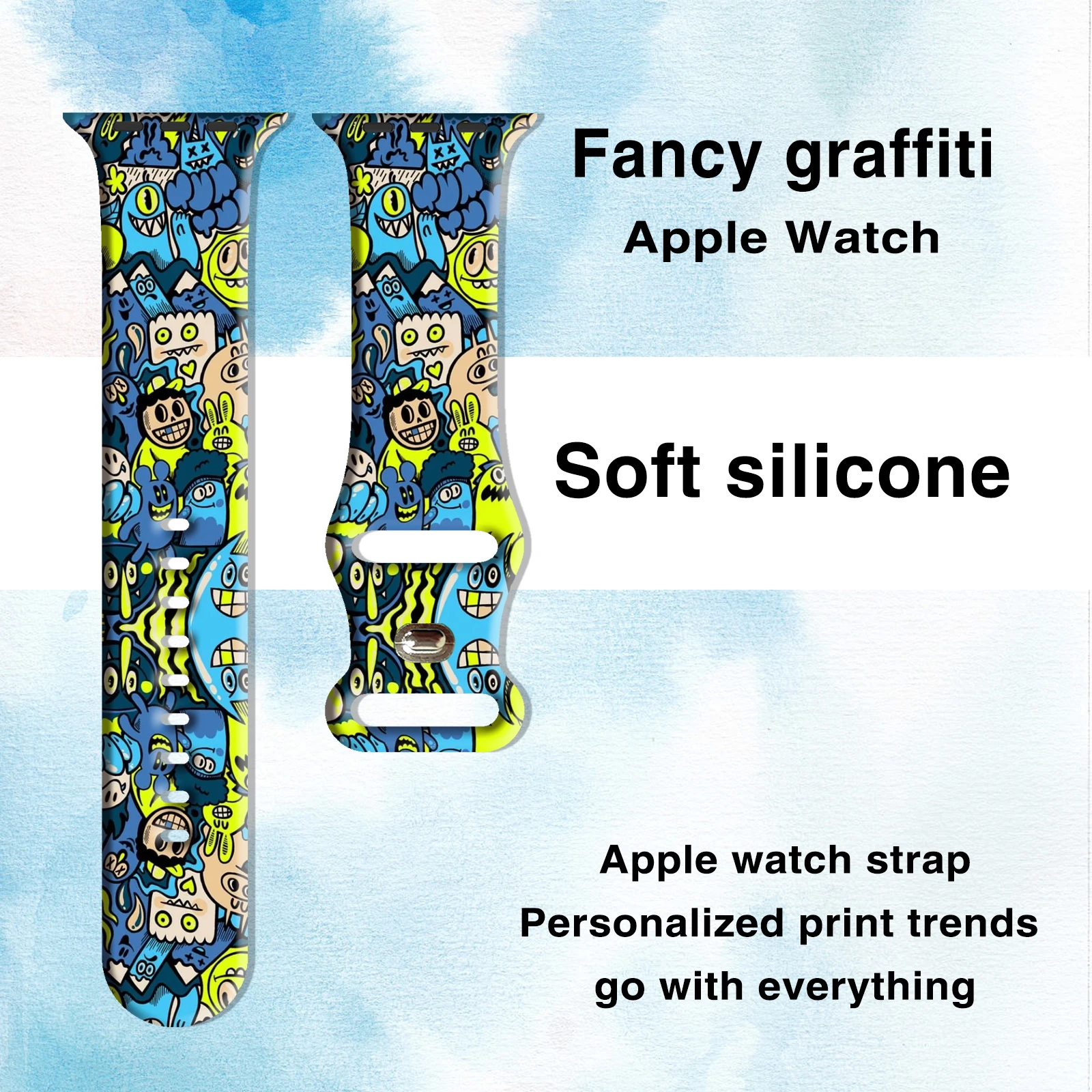 Pasek do Apple Watch 11 10 9 8 z nadrukiem dziwacznych graffiti, silikonowy, wymienny, bransoletka do iWatch 46/44/42/41mm