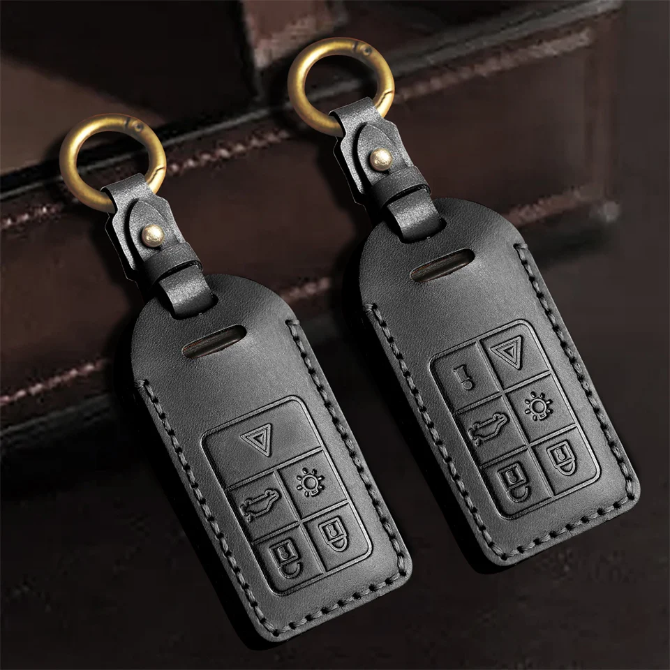 Leather Car Key Remote Cover Full Case For Volvo S60 S80 V60 XC60 XC70 S60L V40 XC90 Auto Keychain Protection Accessories Ring