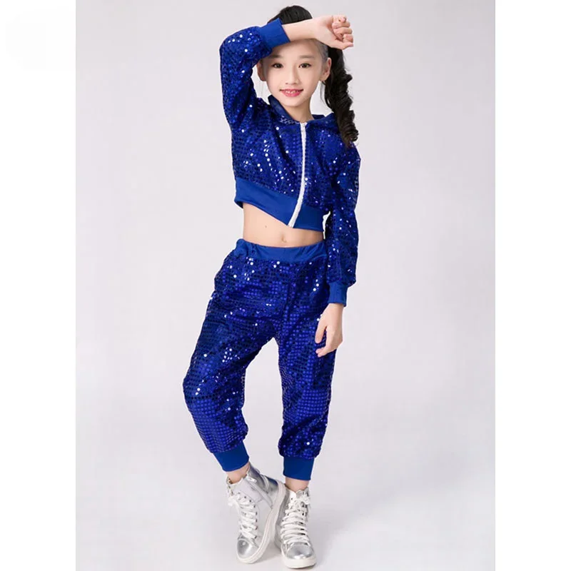 Children's sequin jazz dance modern cheerleading hip-hop navel top and pants performance costumes