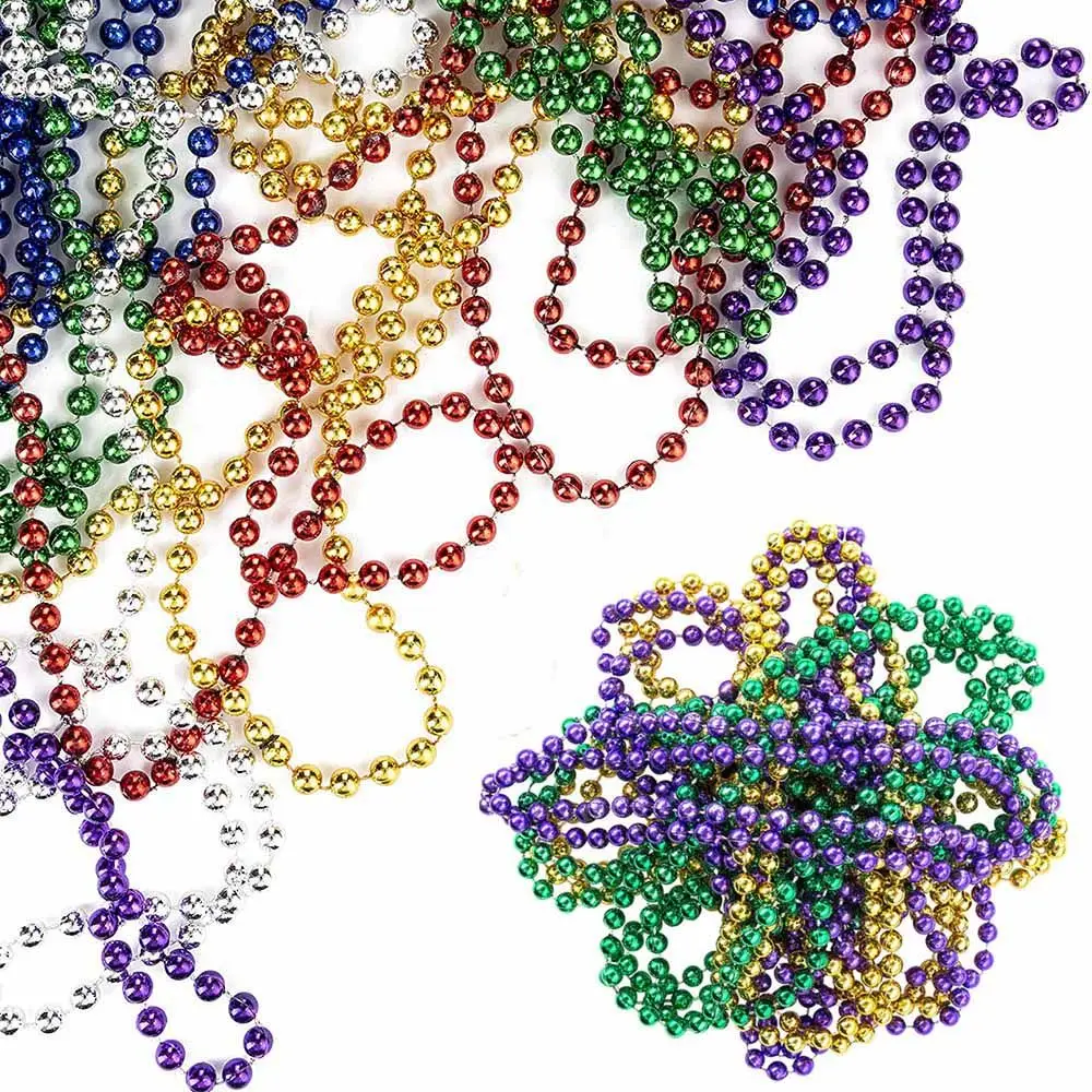 12pcs Round Metallic Colors, St. Patrick\'s Day Beaded Mardi Gras Beads Necklace Costume Necklace Accessory