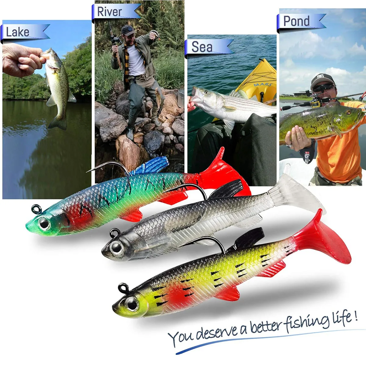Köder für Barsch, Jighead Soft Swimbait, 5er-Pack in 5 Farben, Plastikköder für Salzwasser/Süßwasser-Angeln – Detail 6