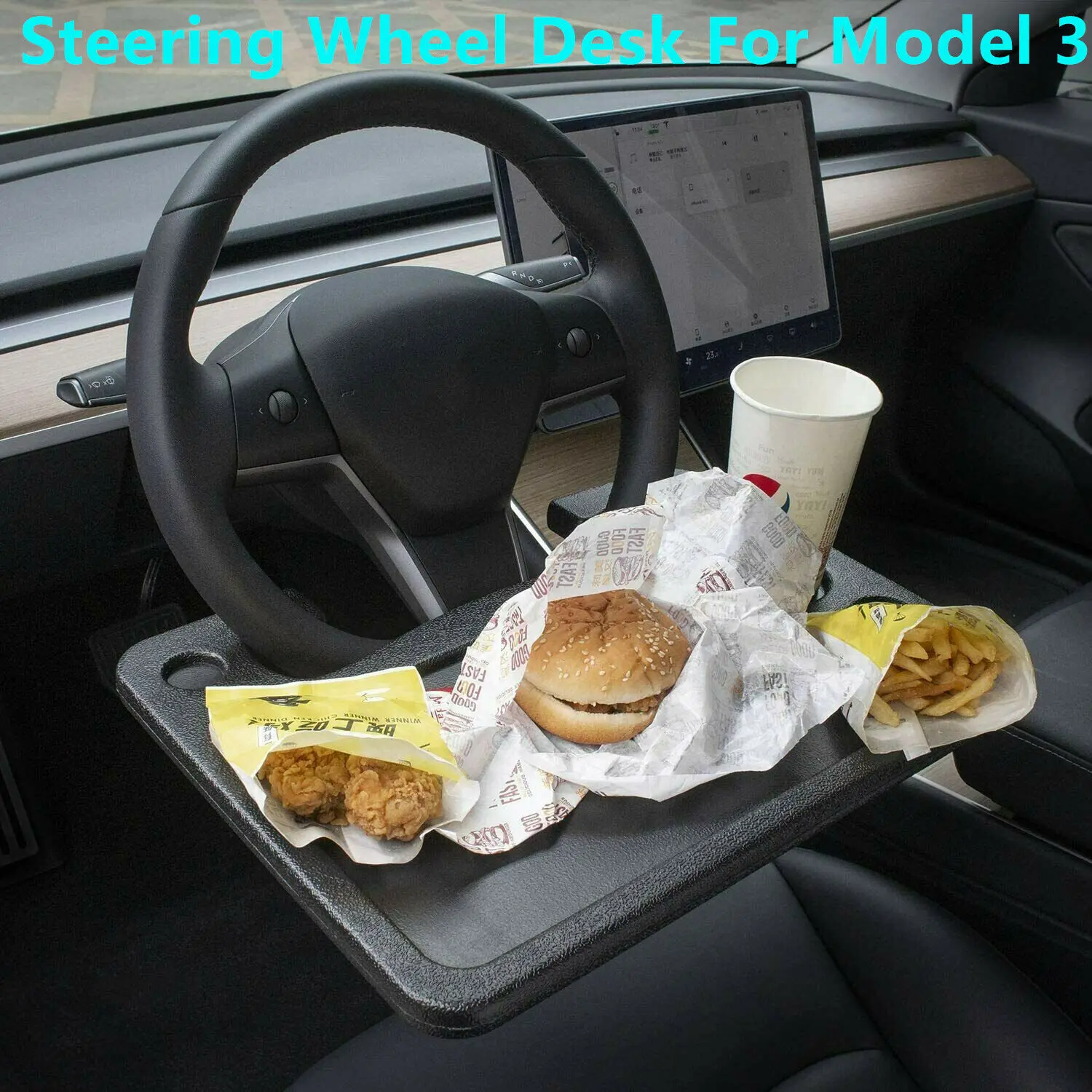 

Eating/Laptop Steering Wheel Desk Black Eating Travel Table For Tesla Model 3 Y