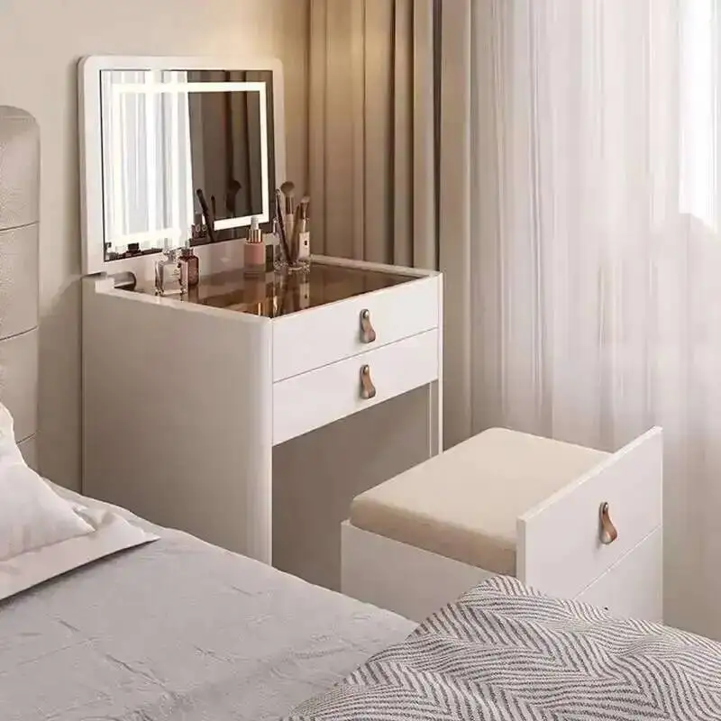 

with Top Dressing Flip Table Modern Set 3 Lighting Color Mirror Nightstands White Makeup Table Vanity Desk with Internal Storage