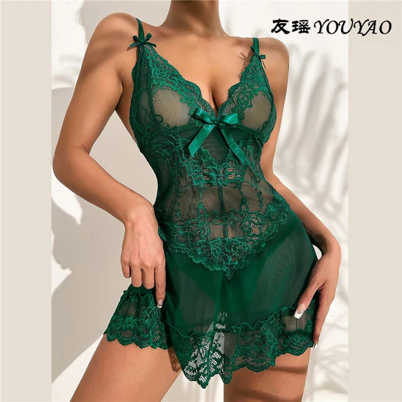 Women's One-Piece Lace Underwear Strap Free Open File, Passion A Multi-Tone Love Mini Underwear Sexy Fashion Hollow Out Dress