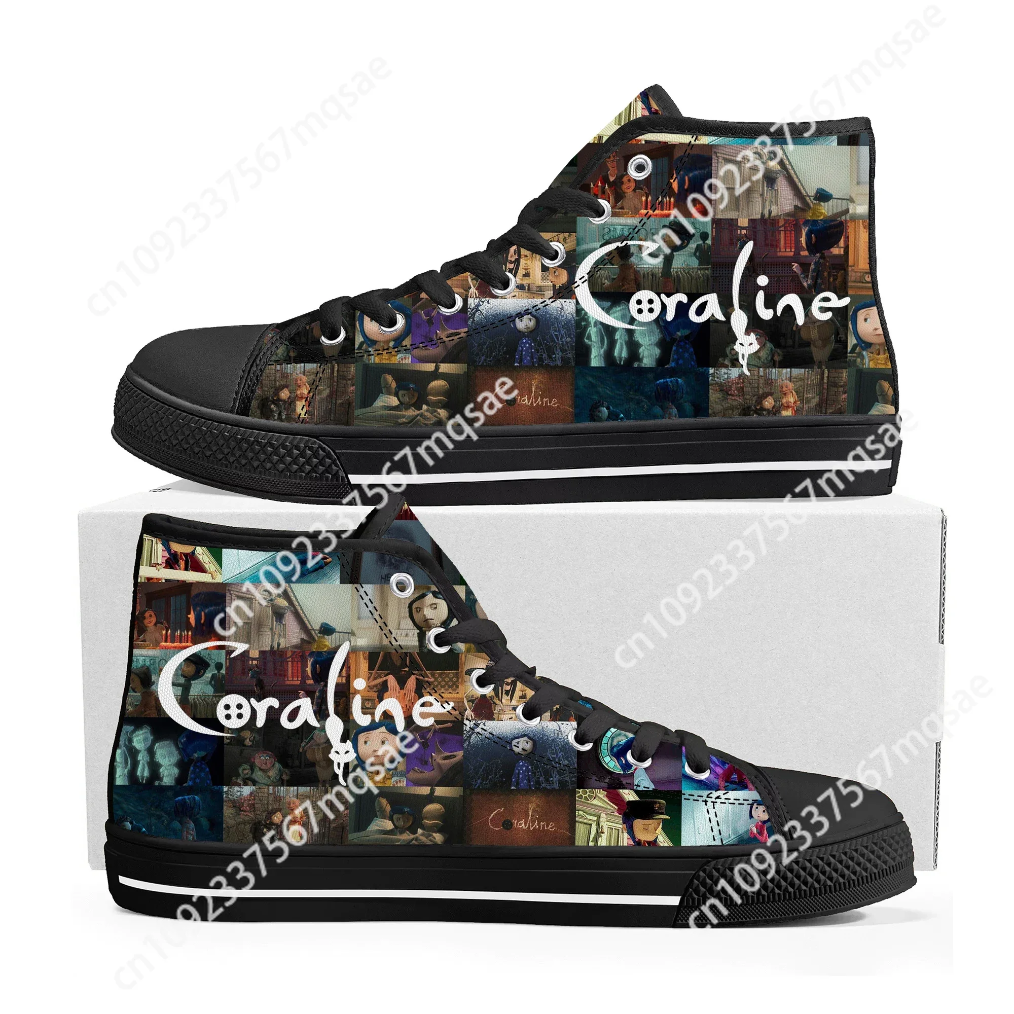 

Coraline The Secret Door High Top Sneakers Mens Womens Teenager Fashion High Quality Canvas Sneaker Custom Built Couple Shoes