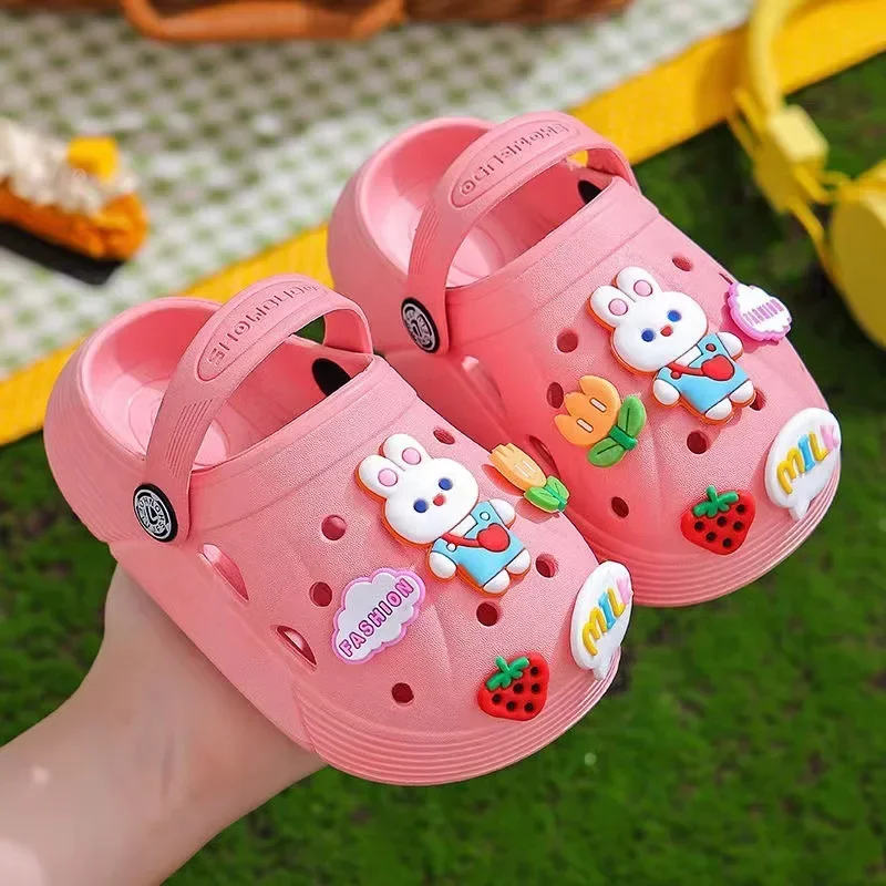 2024 Summer Kids Sandals  Children\'s Shoes Slippers Soft Anti-Skid Cartoon DIY Design Hole Baby Shoes Sandy Beach For Boys Girls