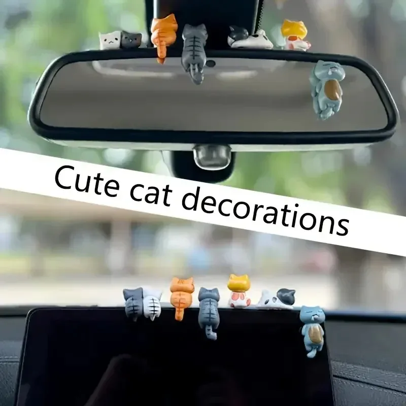 6Pcs Cute Mini Cartoon Cat Ornaments, Car Screen Edge Decoration, Cat Micro Landscape Model Cute Car Accessories Gifts image 4
