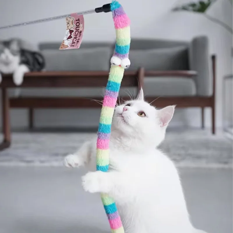 Cat Toy Feather Cat Teaser Wand Cat Interactive Toy Funny Caterpillar Colorful Rod Teaser Wand Pet Cat Supplies Cat Accessory