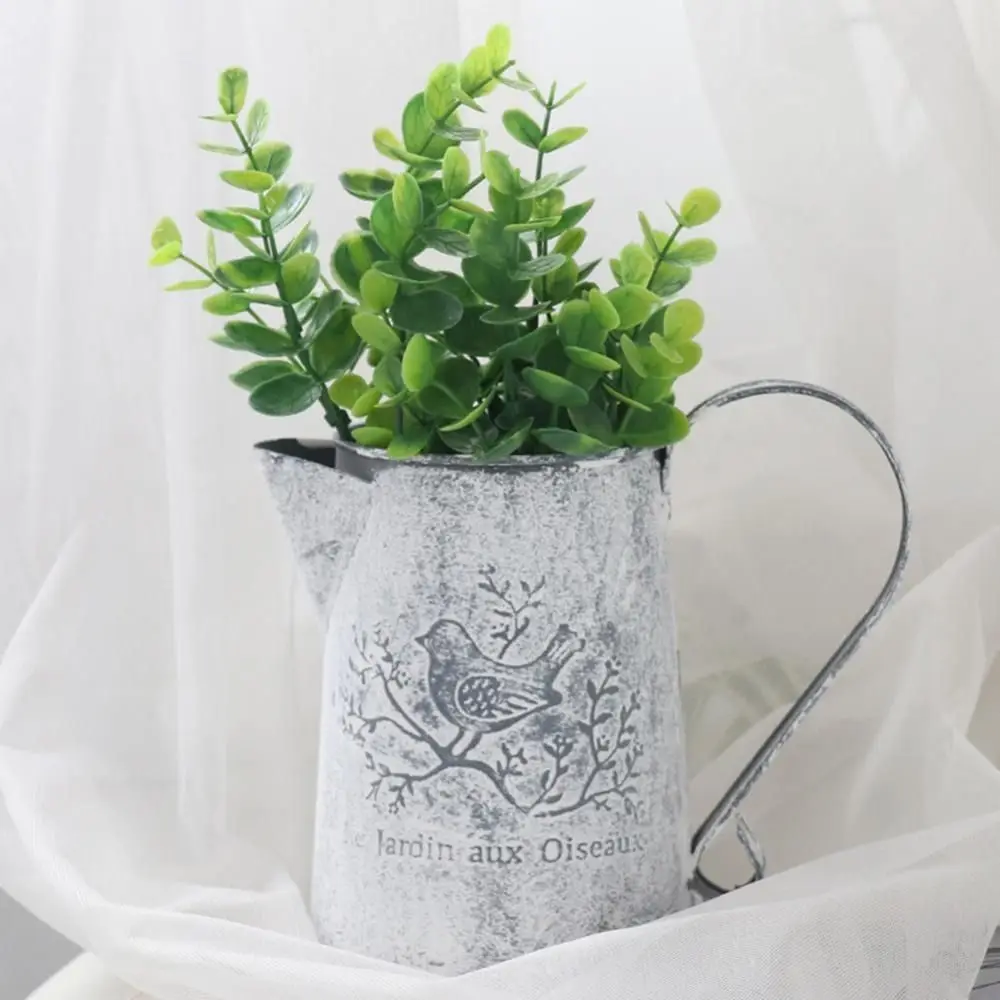 Can't Hold Water Birds Iron Art Bucket French Script Empty Dried Flower Vase Iron Art Pastoral Iron Container Artificial Flowers
