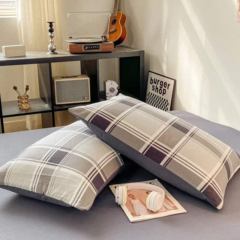 

2pcs Soft Pillowcases Rectangle Pillow Cover Plaid Style Pillowslip 48x74cm Cushion Covers funda almohada Home Bed Pillow Case