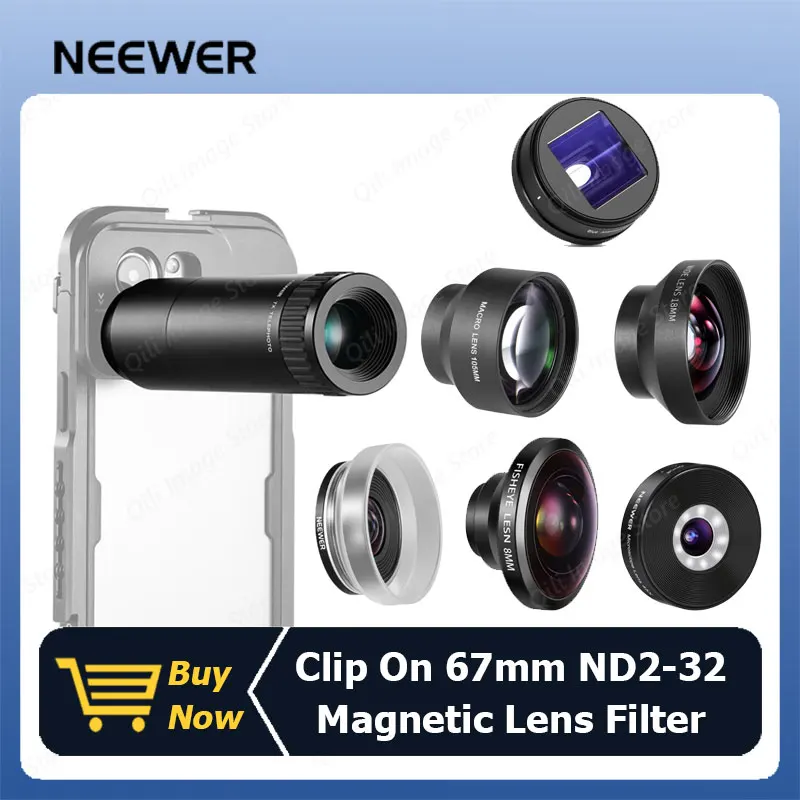 Neewer 17mm Thread Phones External Lens 8mm Fisheye 105mm 10X Macro 1.55X 18mm Telephoto Lens for 17mm Baseplate Phone Cage