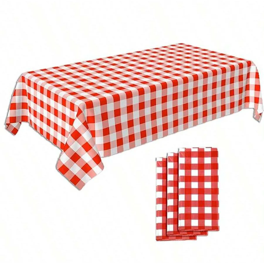 Rosso bianco percalle tovaglia rettangolare copritavolo in plastica usa e getta con stampa per Picnic Barbecue cucina festa di festa