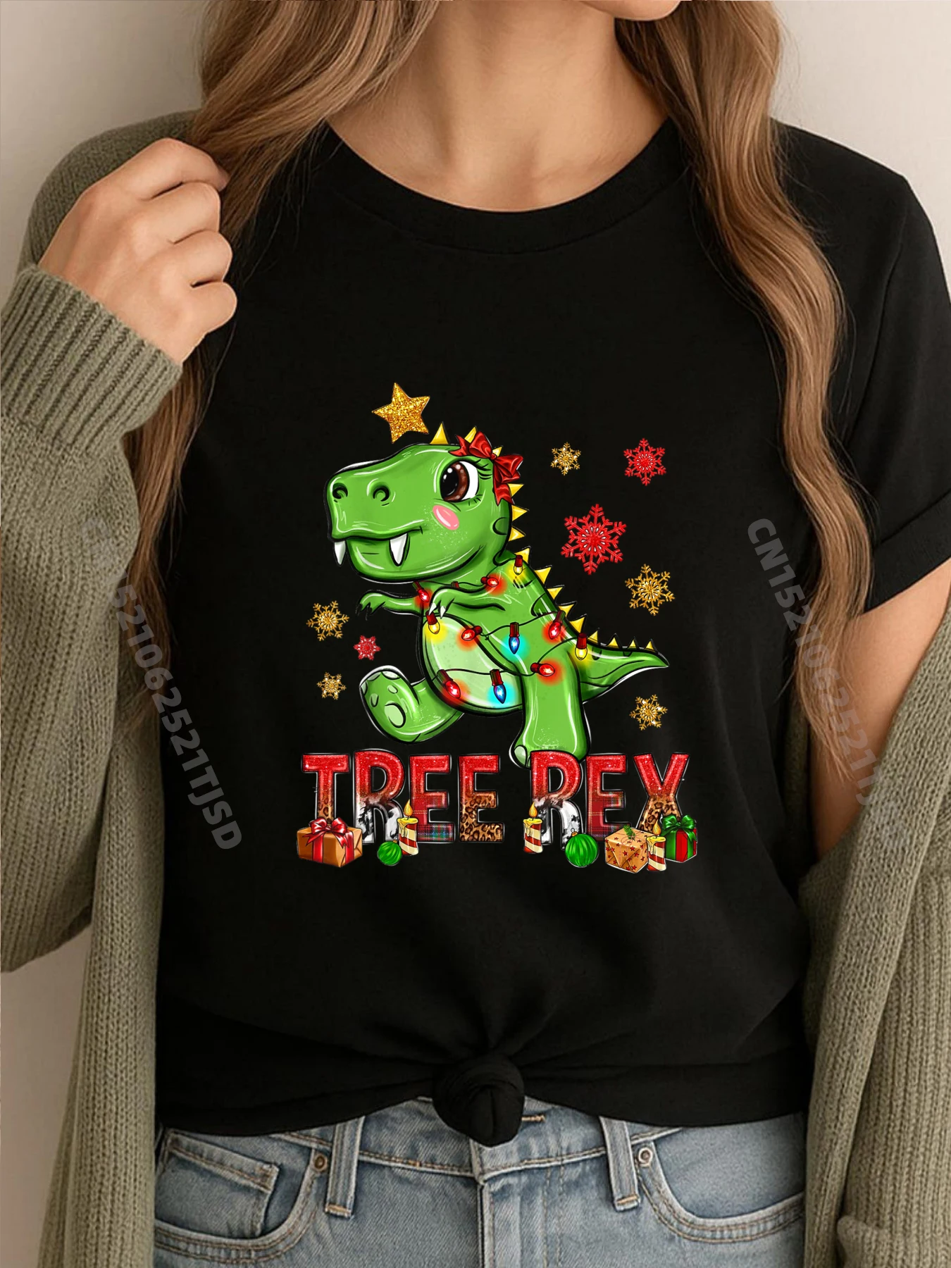 

Рождественская пижама с динозавром и елкой Рекса, женская рождественская винтажная футболка, женская хлопковая футболка, женская