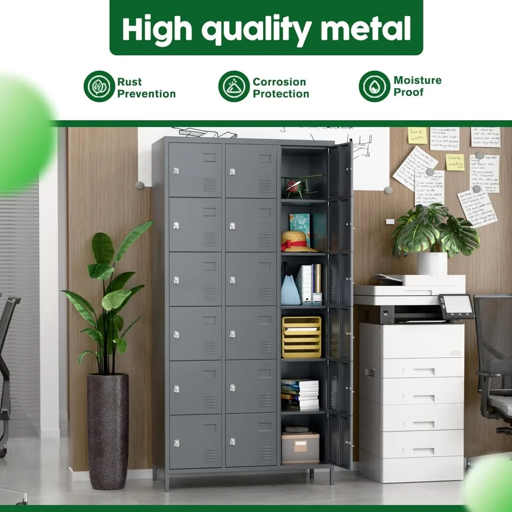 خزائن معدنية للموظفين مع 18 بابًا، خزانة تخزين معدنية مع قفل للمدرسة والمرآب وصالة الألعاب الرياضية وغرفة النوم المنزلية، تتطلب التجميع