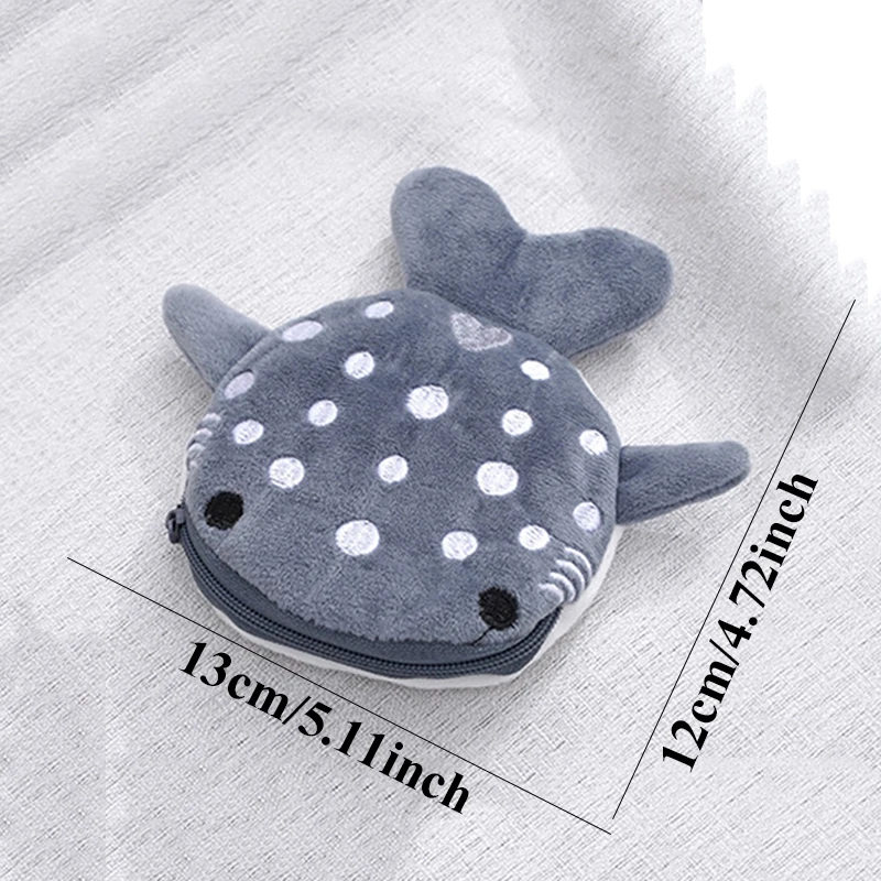 Cute Blue Small Whales Coin Purse Plush Zipper Coin Wallet Shark Shape Designer Women\'s Wallet Change Purse Key Earphone Pouch