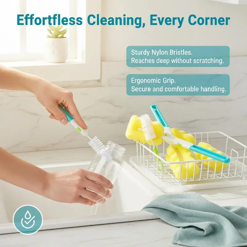 Universal Baby Bottle Brush Milk Drink Bottle Cleaning Brushes Set No Dead Corner Kids Cup Bowl Cleaning Coffee Cup Brush Tools