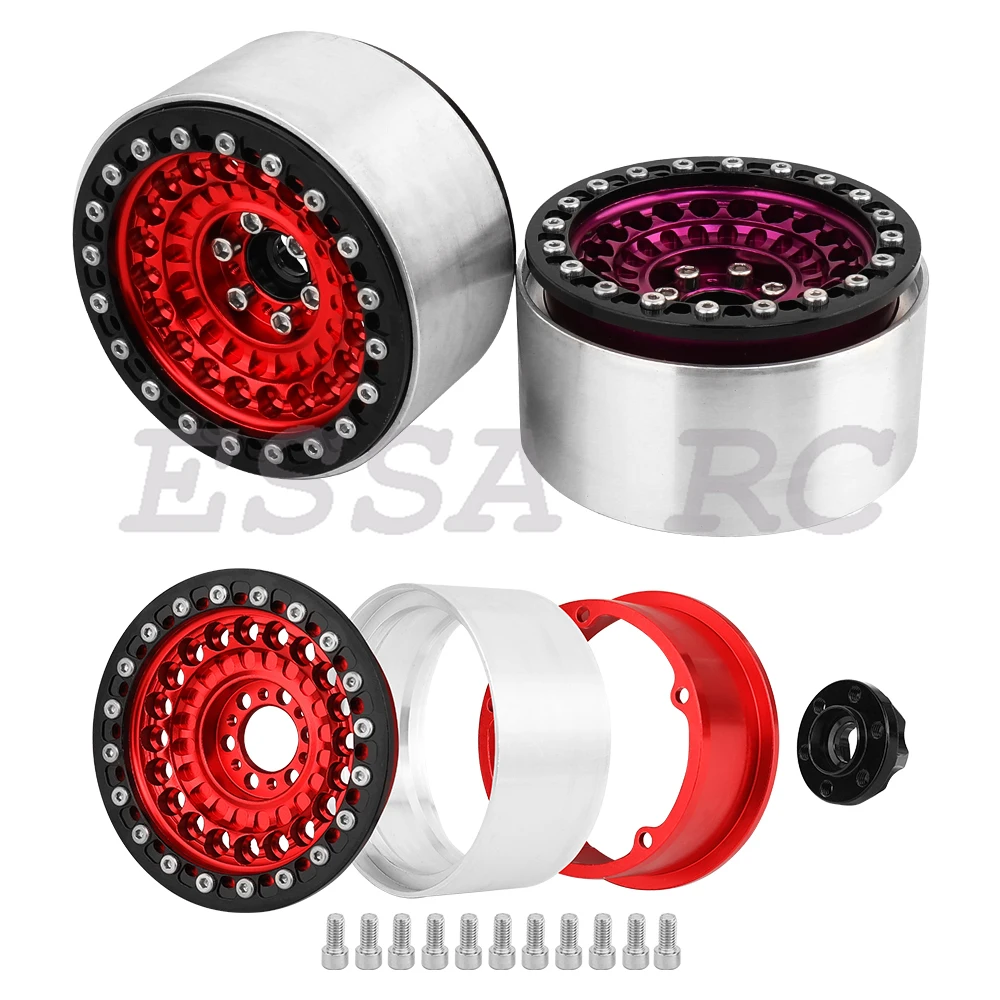 2/4Pcs 2.2 Inch Metal Alloy Beadlock Wheel Hub Rim Rims Aluminum Alloy for TRX4 TRX6 Axial SCX10 III  1/10 RC Crawler