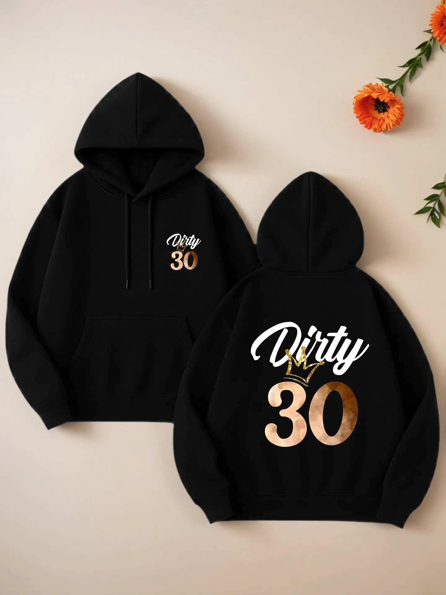 Graphic Hoodie Women, Dirty 30 Print, Casual Aesthetic Design, Fleece, Casual Everyday Wear