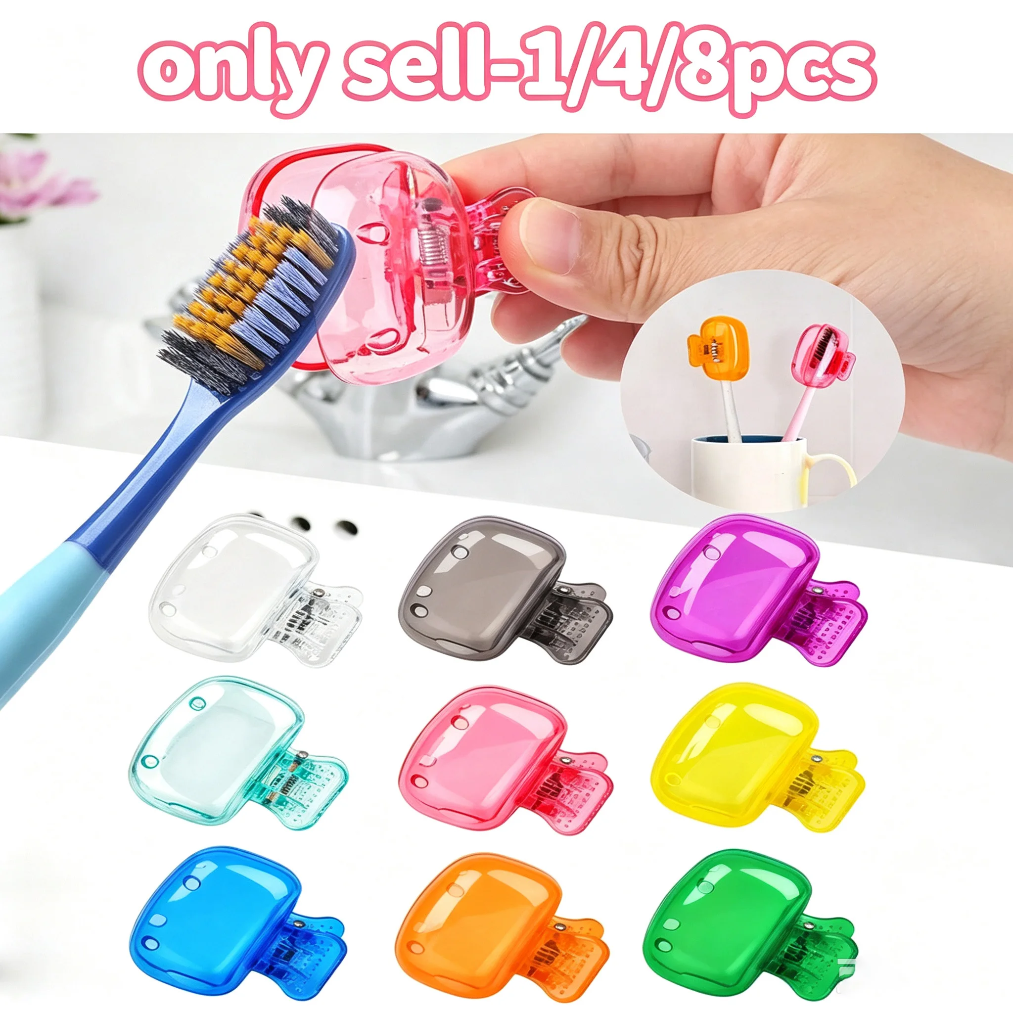 Portable Toothbrush Covers Set of 1/4/8 Protective Toothbrush Holder Clips Transparent Colorful Travel Toothbrush Head Covers fo