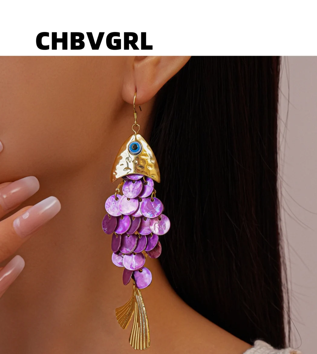 

European and American luxurious design sense fish-shaped pendant ear hook high-end sense exaggerated earrings unique earrings