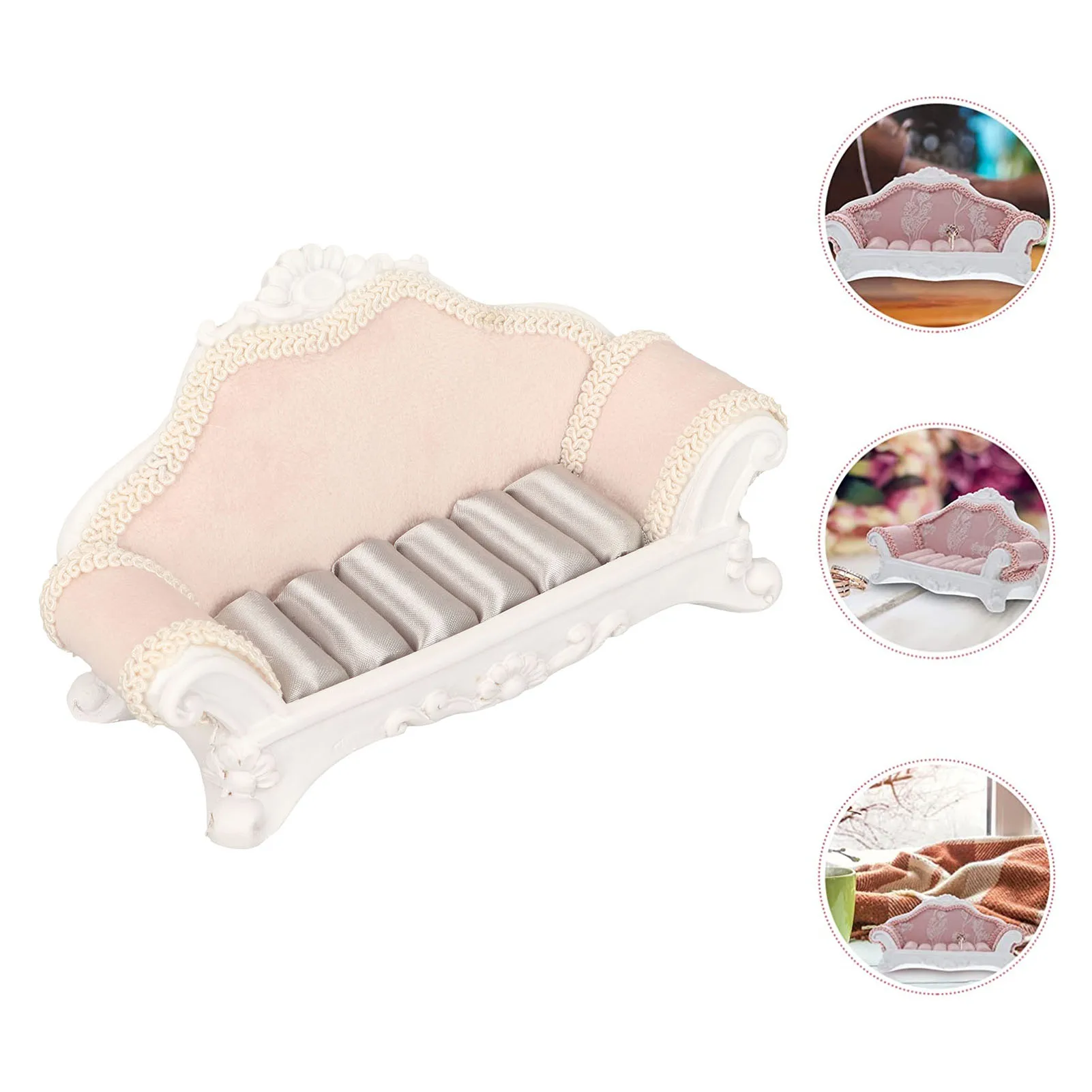 

Sofa Jewelry Holders Resin Crafting Novel Holder for Wedding Valentines Mothers Day Pink Sofa Shape Display Stand