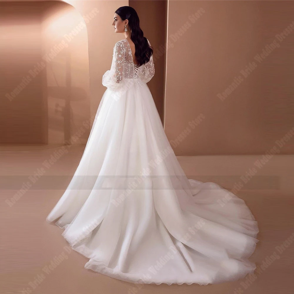 Robe de mariée sexy en tulle à col en V pour femmes, robes de mariée A-Line personnalisées, grande taille, robe de soirée populaire, 2025