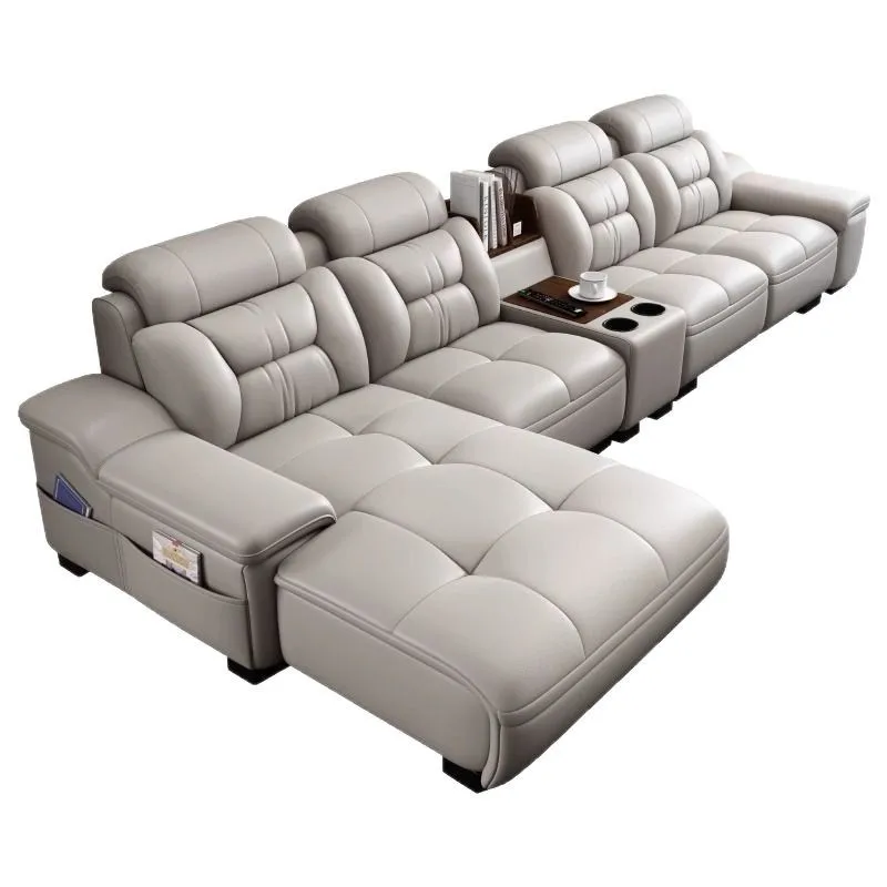 

Угловой минималистичный современный диван-комплект из натуральной кожи с отдельным сиденьем для императорской наложницы, из первоклассной воловьей кожи, с приставным столиком для гостиной