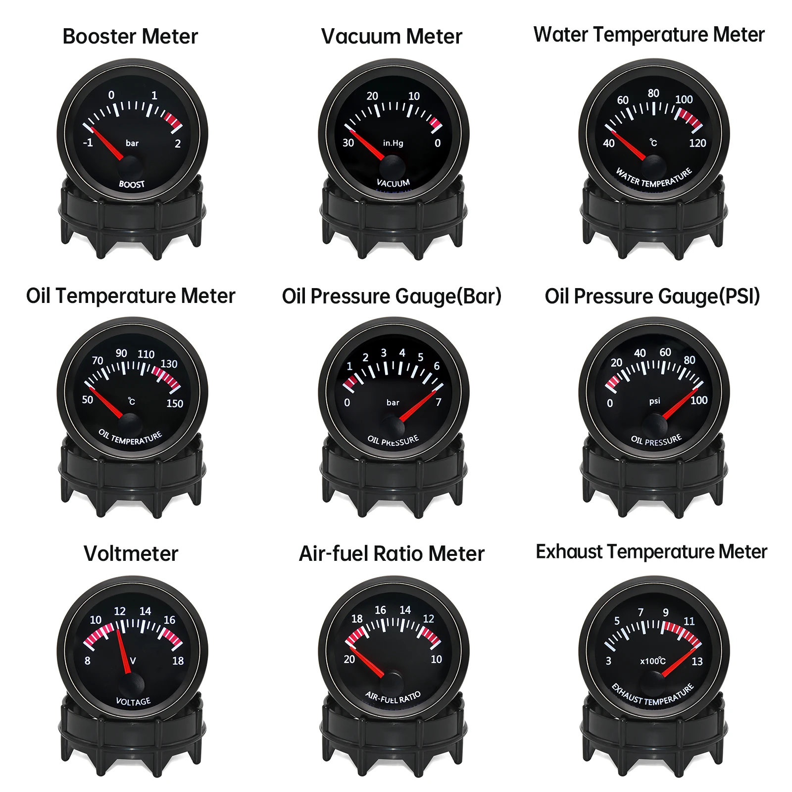 52mm Water Temp/Oil Temp/Voltmeter/Oil Press BAR PSI /Vacuum/Boost Gauge/Air Fuel Ratio/EGT Gauge With Sensor Fit for 12V Car