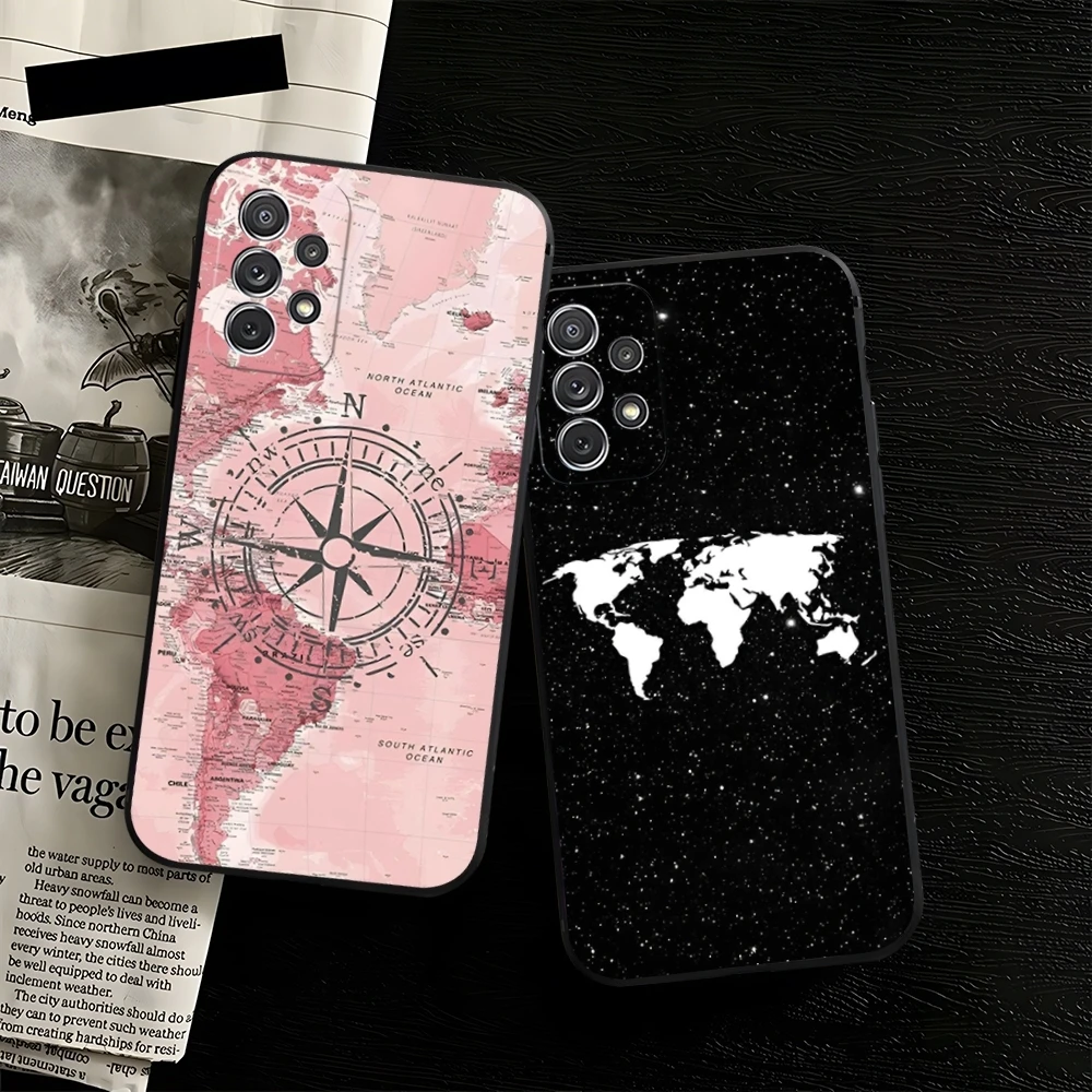 W-World M-Map Travels Phone Case for Samsung Galaxy S20 S24 S21 S23 S22 Ultra Fe Plus A34 A54 A24 A52 A53 M54 Cover