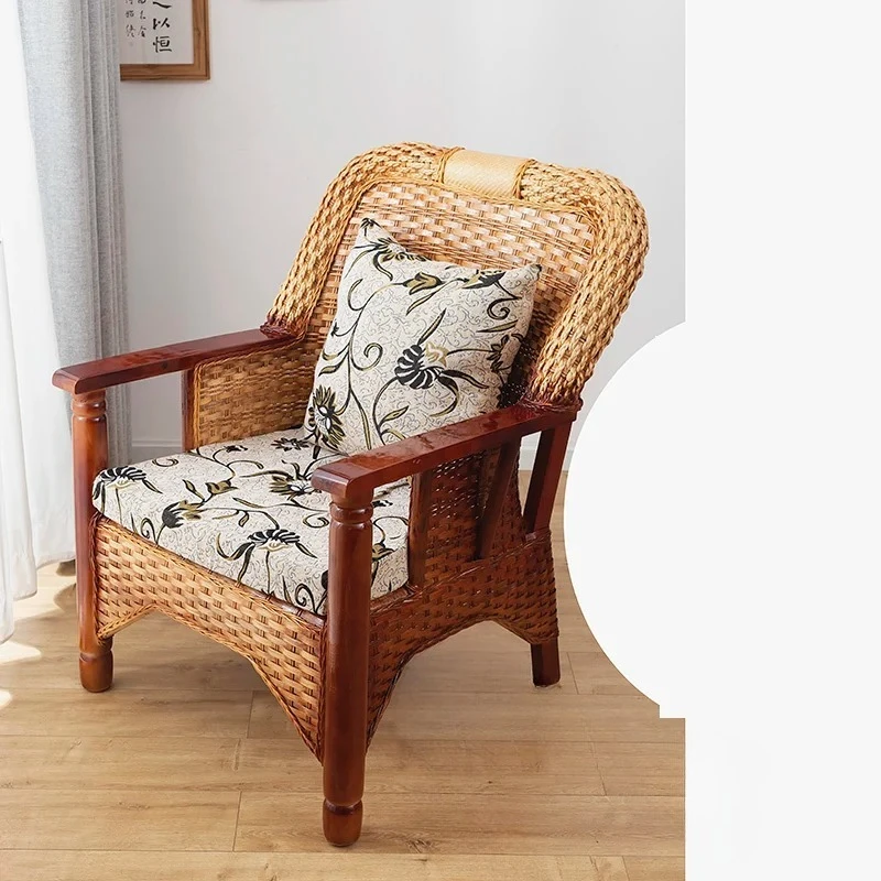 & Handmade Rattan Beach Chairs for Outdoor Furniture Balcony Home Leisure Reclining Chair Japanese Rattan Backrest Outdoor Chair