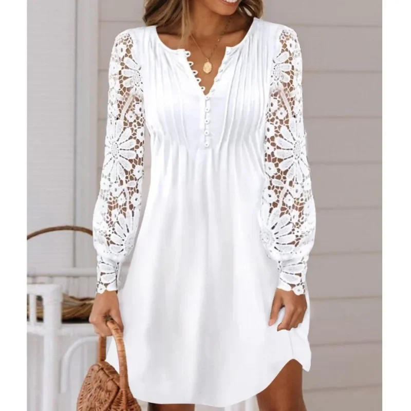 

Spring Summer Women's New Fashion Lace Long-sleeved Dress 2024