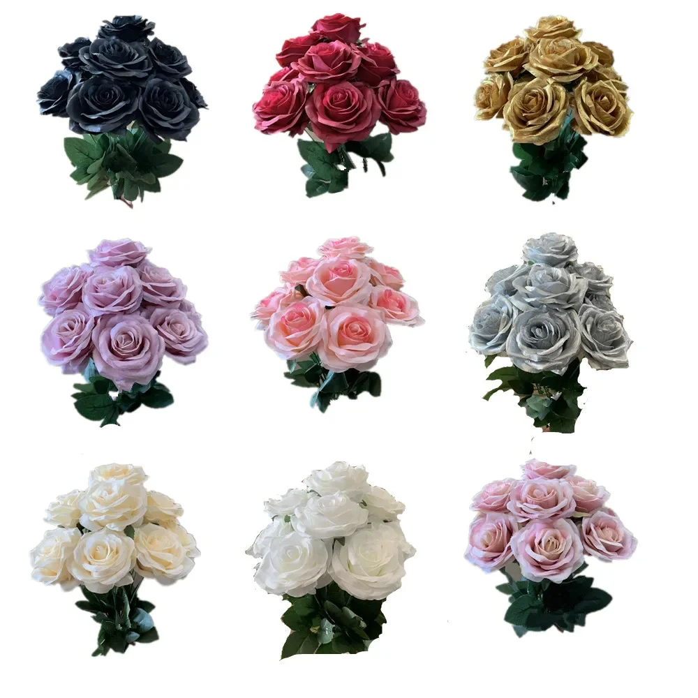 

9 головок букет роз искусственный цветок свадебная роза Декор сцены дисплей цветочный подарок розовый белый камелия дропшиппинг горячая расческа