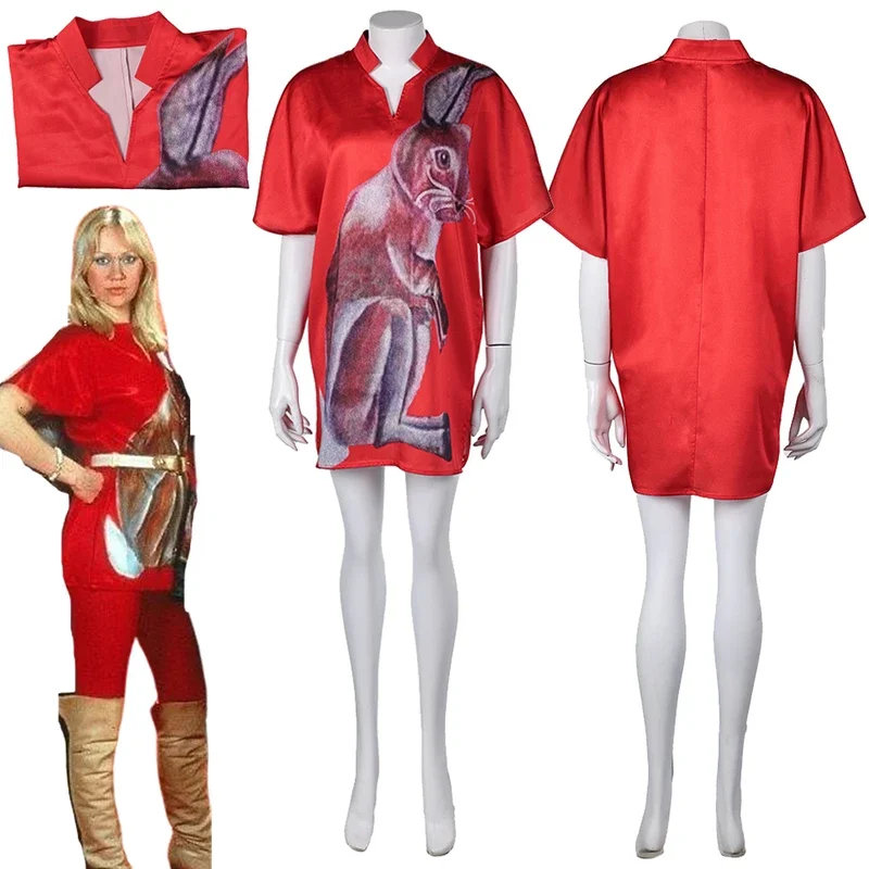 Anni-Frid Agnetha Cosplay Fancy ABBA Girl Cosplay Costume ABBA 70s Cat Dress Women Costume Disguise Vintage Dress T-Shirt